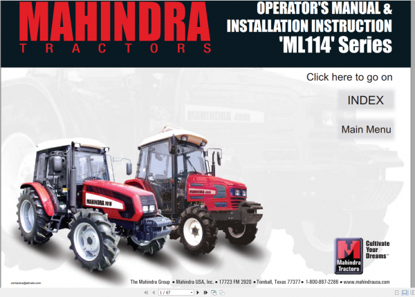 Mahindra Tractor ML114 Series Operators Manuals Installation Instruction 2
