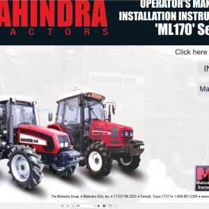 Mahindra Tractor ML170 Series Operators Manuals Installation Instruction 1