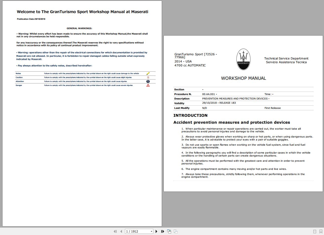 Maserati Granturismo 2018 Sport Workshop Manual 1