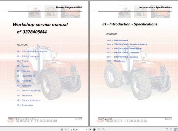 Massey Ferguson Tractors 6400 Series Workshop Service Manual 1