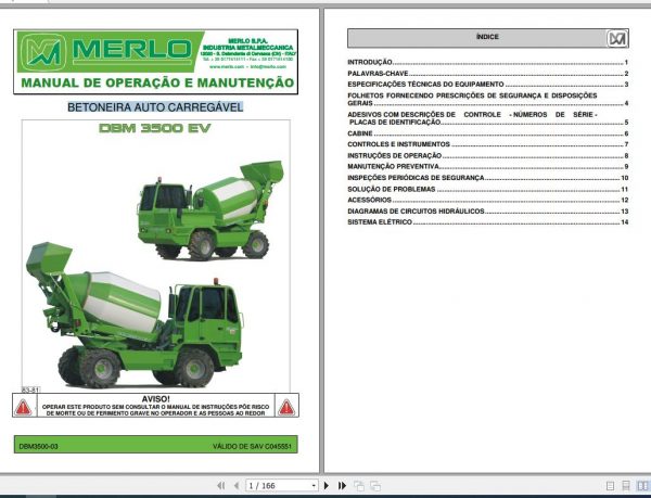 Merlo Concrete Mixer DBM 3500EV Operation Maintenance Manual Por 1