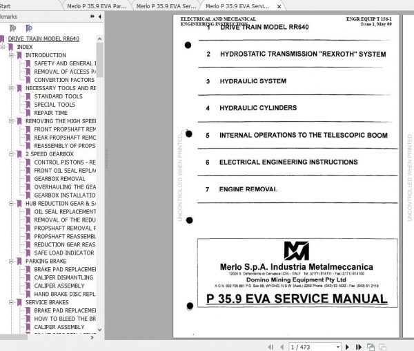Merlo Telescopic Handler P 35.9 EVA Shop Manual 2
