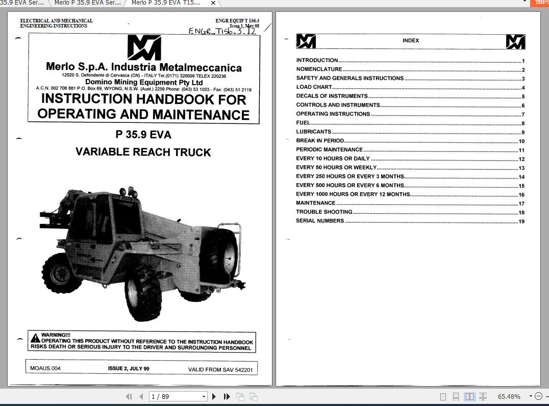 Merlo Telescopic Handler P 35.9 EVA Shop Manual 4