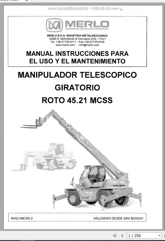 Merlo Telescopic ROTO 45.21 MCSS User Maintenance Manual ES 1
