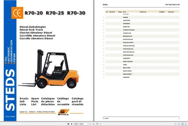 Still Diesel Fork Truck R70 20 R70 25 R70 30 R7062 R7064 Spare Parts List DE 1