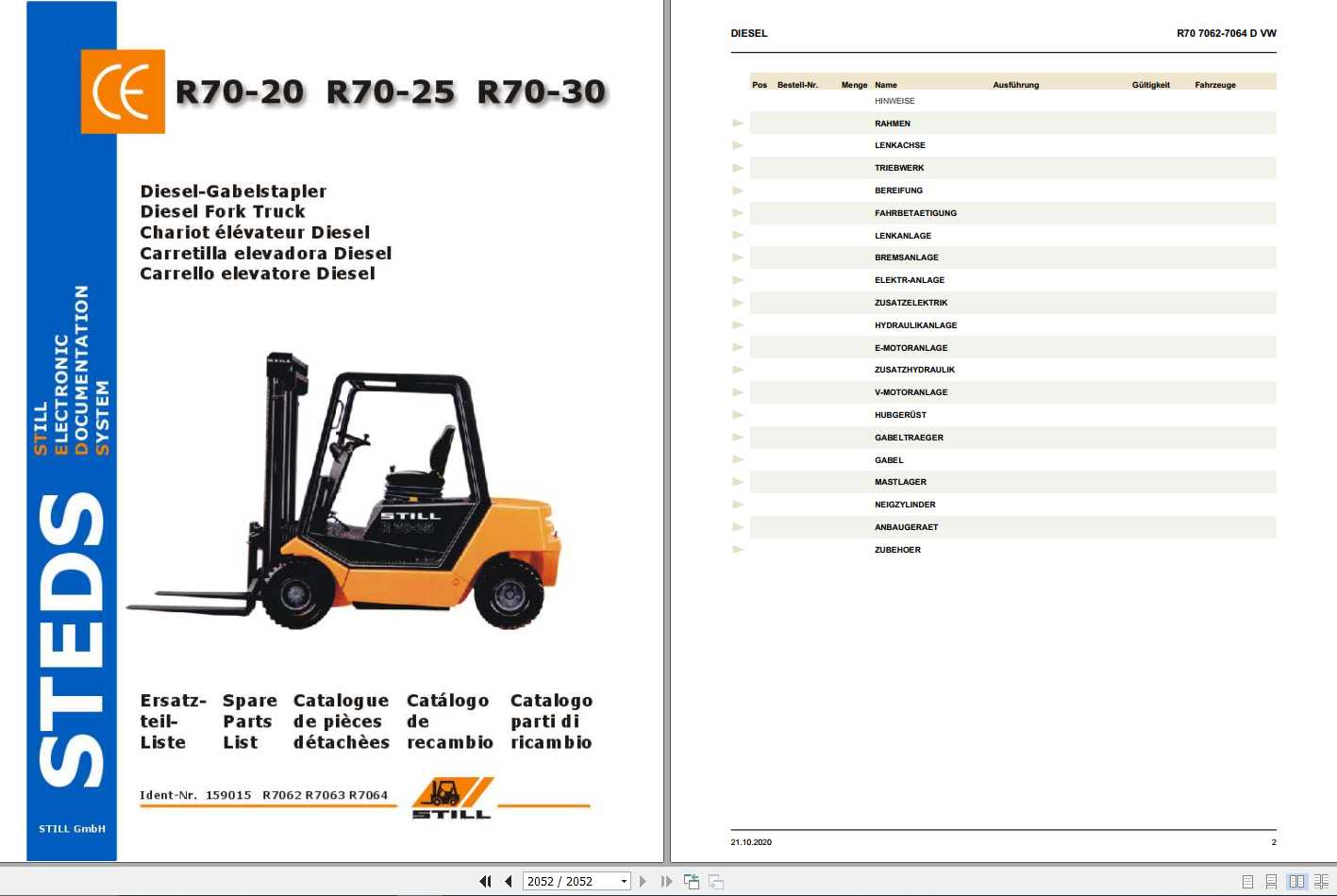 Still Diesel Fork Truck R70 20 R70 25 R70 30 R7062 R7064 Spare Parts List DE 1