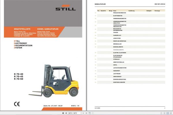 Still Diesel Fork Truck R70 40 R70 45 R70 50 R7071 R7073 Spare Parts List DE 1