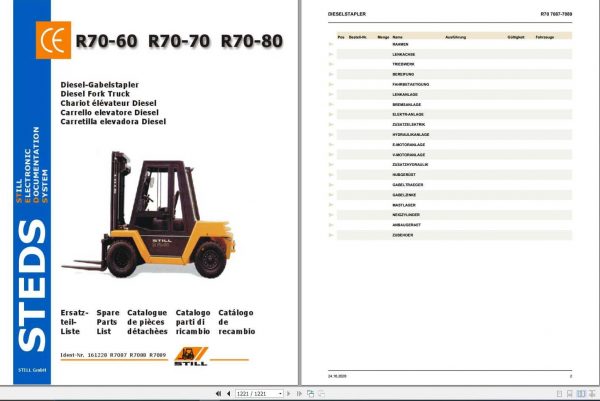 Still Diesel Fork Truck R70 60 R70 70 R70 80 7087 7089 Spare Parts List DE 1