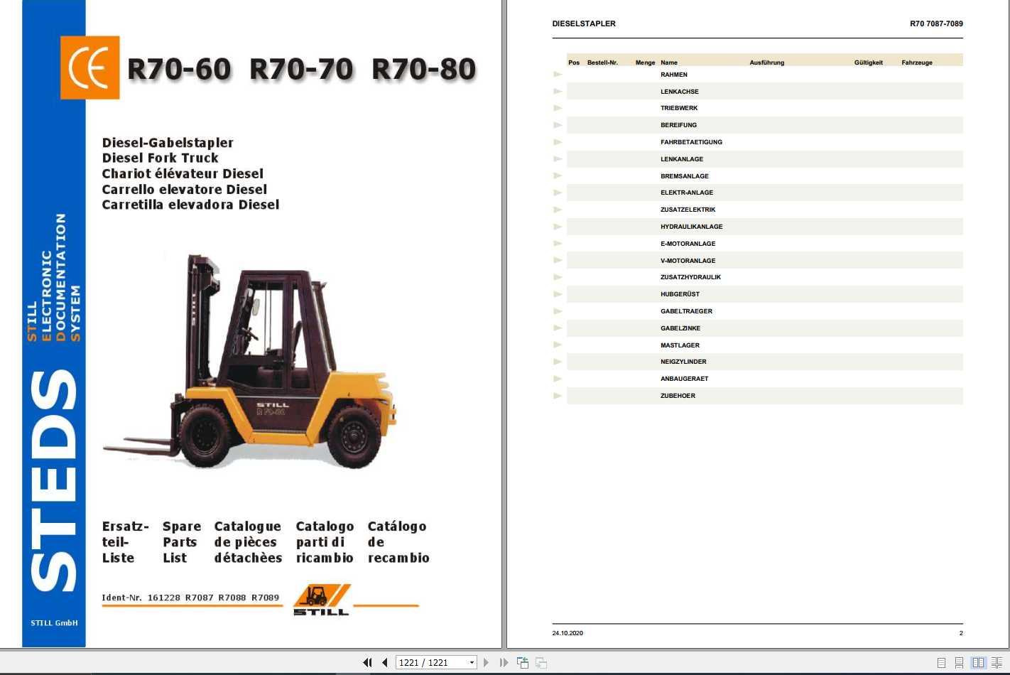 Still Diesel Fork Truck R70 60 R70 70 R70 80 7087 7089 Spare Parts List DE 1