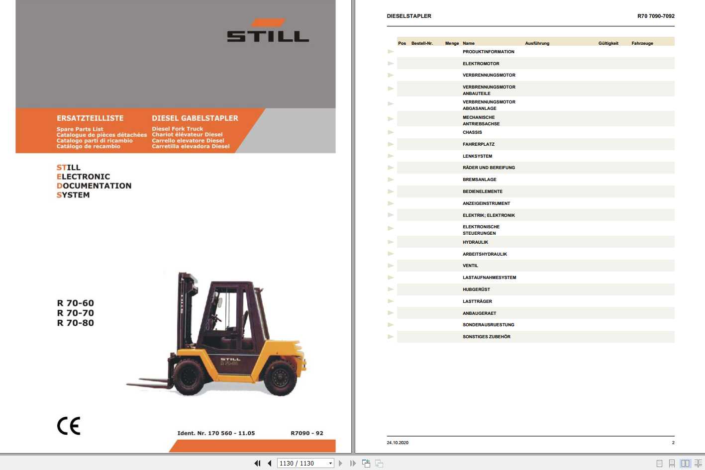 Still Diesel Fork Truck R70 60D R70 70 R70 70 7090 7092 Spare Parts List DE 1