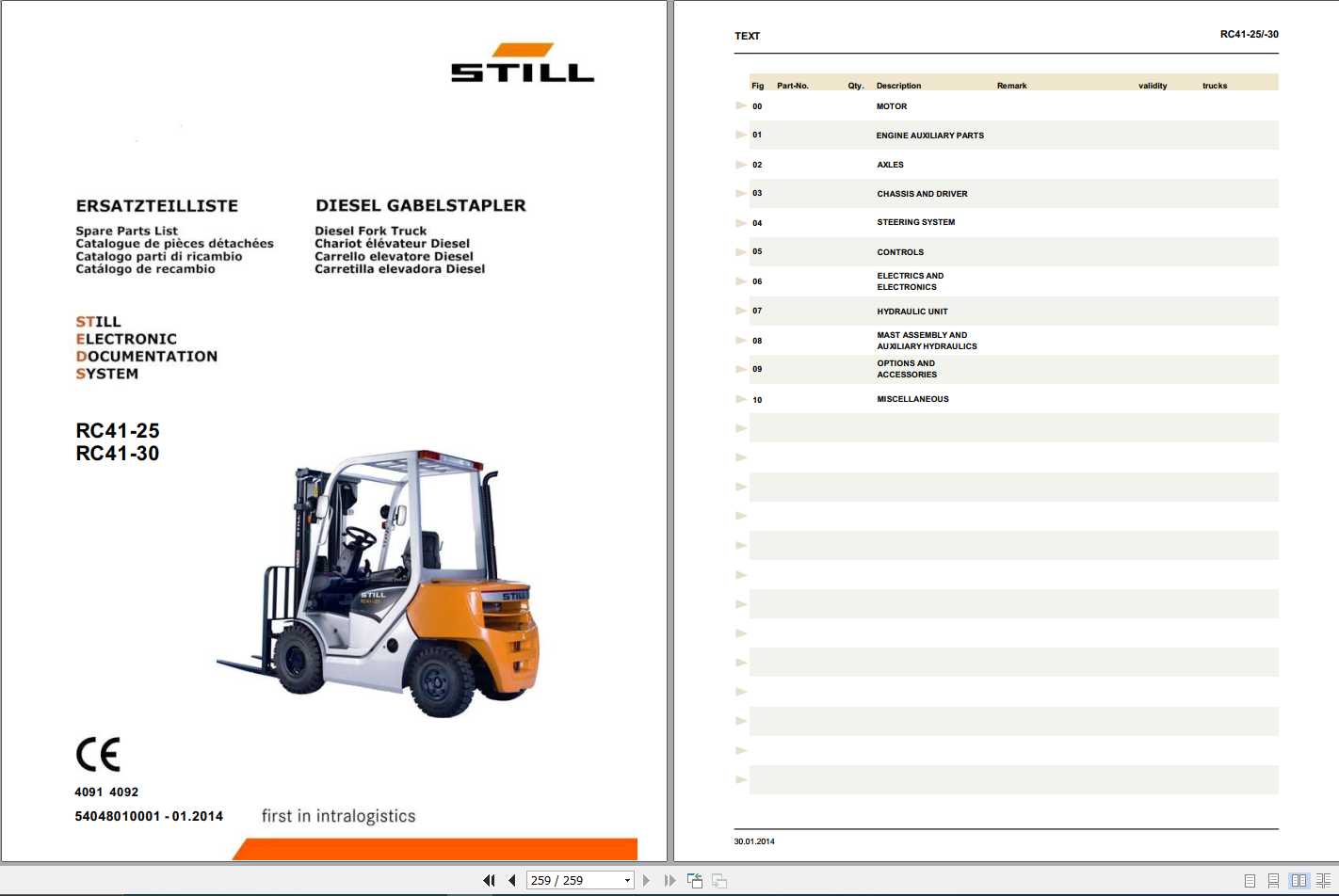 Still Diesel Fork Truck RC41 25 RC41 30 4091 4092 Spare Parts List DE 1
