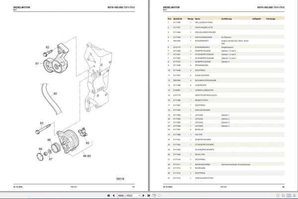 Still Diesel Fork Truck RX70 16D RX70 18D RX70 20D 7311 7313 Spare Parts List DE 2