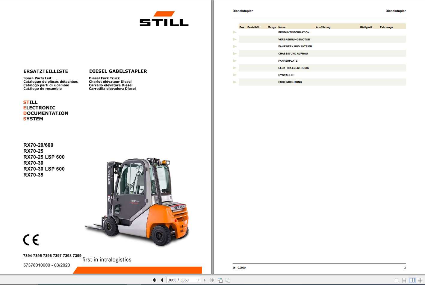 Still Diesel Fork Truck RX70 20 RX70 25 RX70 30 RX70 35 LSP600 7394 7399 Spare Parts List DE 1