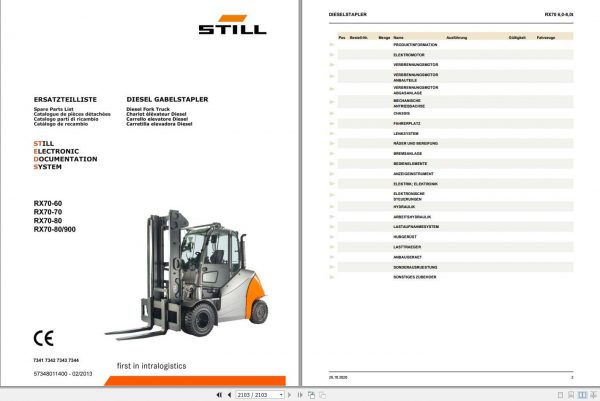 Still Diesel Fork Truck RX70 60 RX70 70 RX70 80 7341 7344 Spare Parts List DE 1