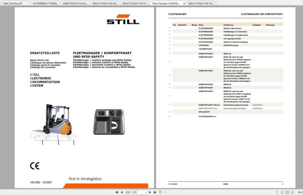 Still Diesel LPG Electric Fork Truck Supplement Spare Parts List DE 1