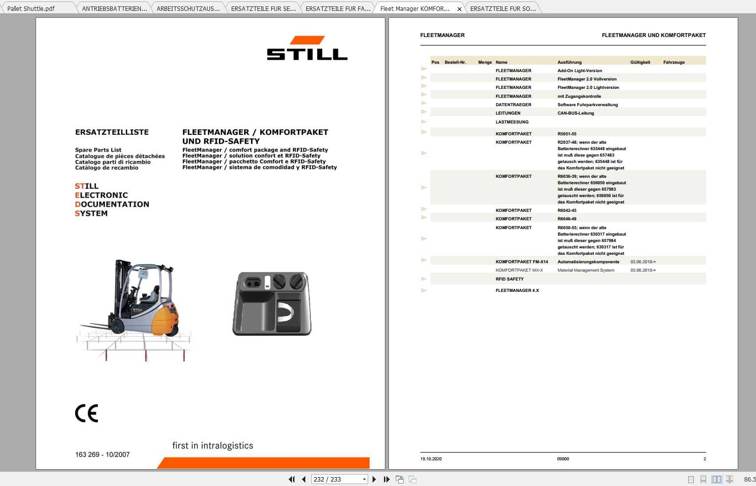 Still Diesel LPG Electric Fork Truck Supplement Spare Parts List DE 1