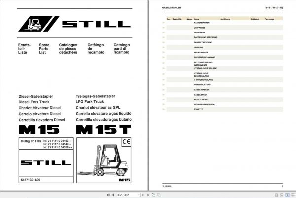 Still Diesel LPG Fork Truck M15 M15T 7111 7117 Spare Parts List DE 1