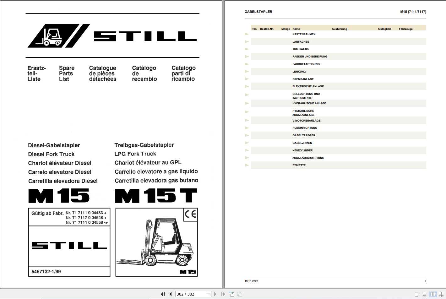 Still Diesel LPG Fork Truck M15 M15T 7111 7117 Spare Parts List DE 1