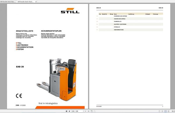 Still Double Deck Stacker Trucks SXD20 1609 2366 Spare Parts List DE 1