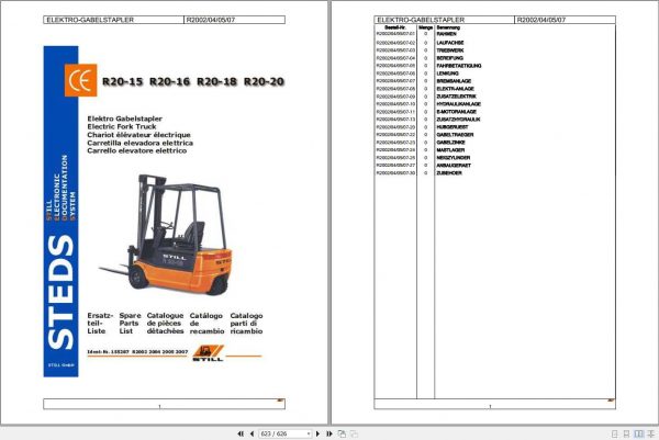 Still Electric Fork Truck R20 15 R20 16 R20 18 R20 20 R2002 R2007 Spare Parts List DE 1