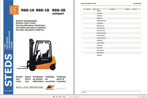 Still Electric Fork Truck R60 16 R60 18 R60 20 Compact R6050 R6052 Spare Parts List DE 1