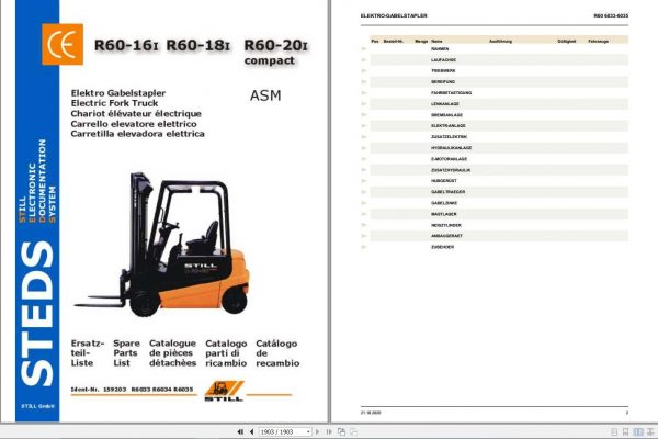 Still Electric Fork Truck R60 16i R60 18i R60 20i Compact R6033 R6035 Spare Parts List DE 1