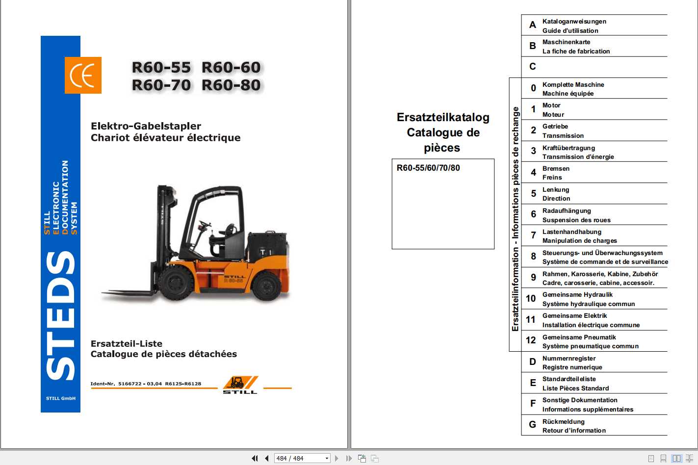 Still Electric Fork Truck R60 55 R60 60 R60 70 R60 80 R6125 R612 KALMAR Spare Parts List DE 1
