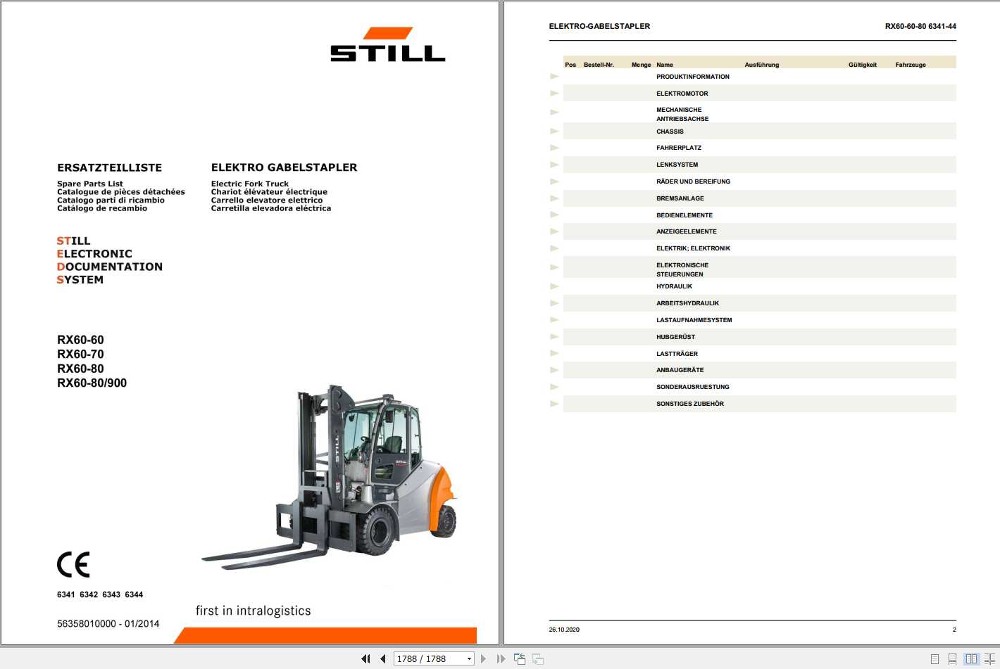 Still Electric Fork Truck RX60 60 RX60 70 RX60 80 6341 6344 Spare Parts List DE 1