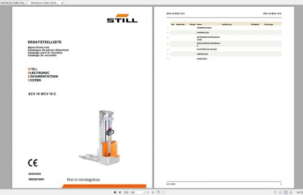 Still Electric Pallet Stacker ECV 10C ECV 10iC ECV 10 Spare Parts List DE 1