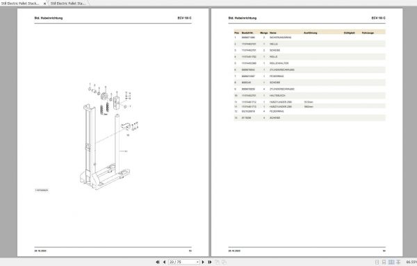 Still Electric Pallet Stacker ECV 10C ECV 10iC ECV 10 Spare Parts List DE 2
