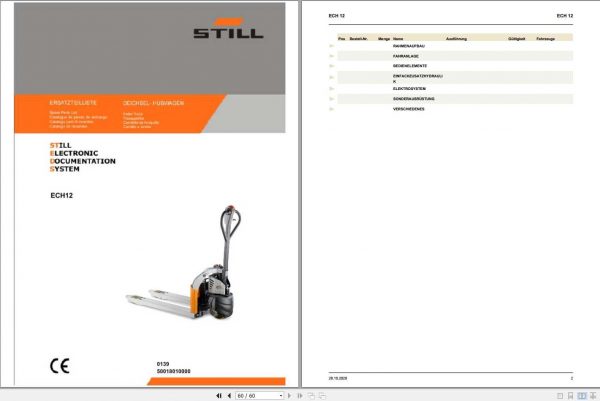 Still Electric Pallet Truck ECH 12 Spare Parts List DE 1