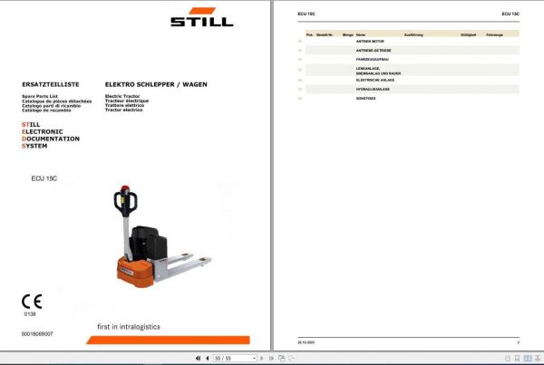 Still Electric Pallet Truck ECH 15C Spare Parts List DE 1