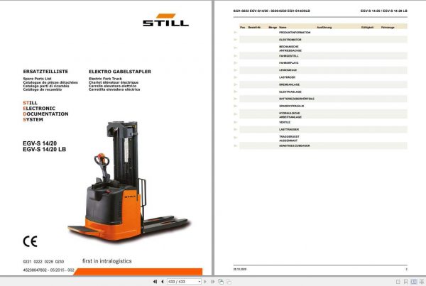 Still Electric Pallet Truck EGV S EGV S LB Spare Parts List DE 1