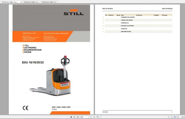 Still Electric Pallet Truck EXU 16 18 20 22 Spare Parts List DE 1
