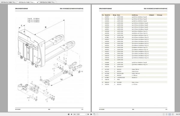 Still Electric Pallet Truck EXU 16 18 20 22 Spare Parts List DE 2