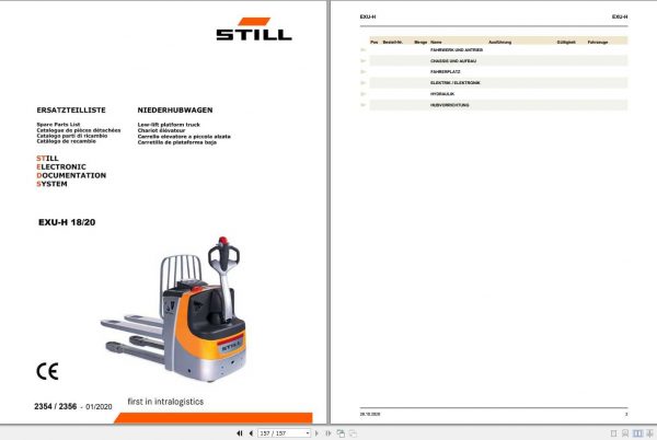 Still Electric Pallet Truck EXU H 18 20 Spare Parts List DE 01.2020 1