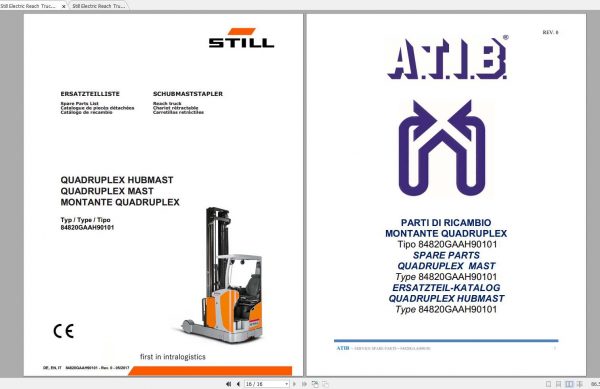 Still Electric Reach Trucks FM X FM X NG 1900 1922 Spare Parts List DE 2