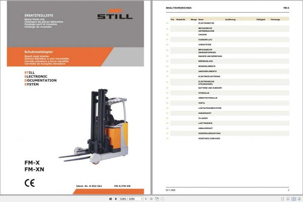 Still Electric Reach Trucks FM X FM XN Spare Parts List DE 1