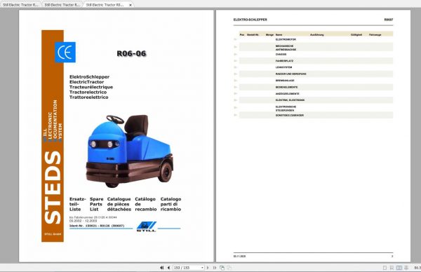 Still Electric Tractor R06 06 Spare Parts Lists DE 50988011426 1