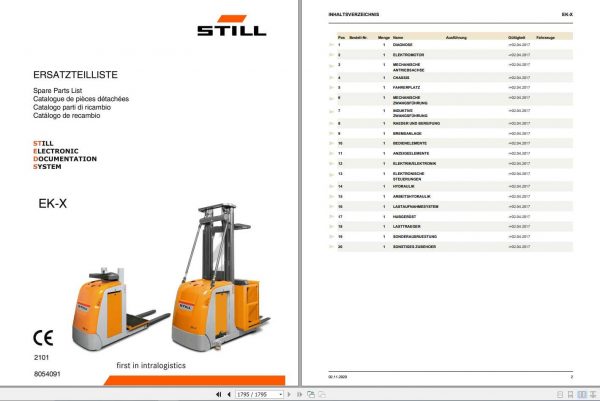 Still High Level Order Picker EK X 2101 Spare Parts List DE 1