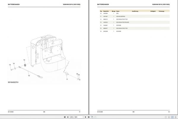 Still High Lift Tractor KANVAN 05 KANVAN 10 1051 1052 Spare Parts List DE 2