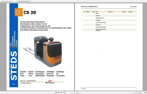 Still Horizontal Order Picker CS 20 Spare Parts List DE 1