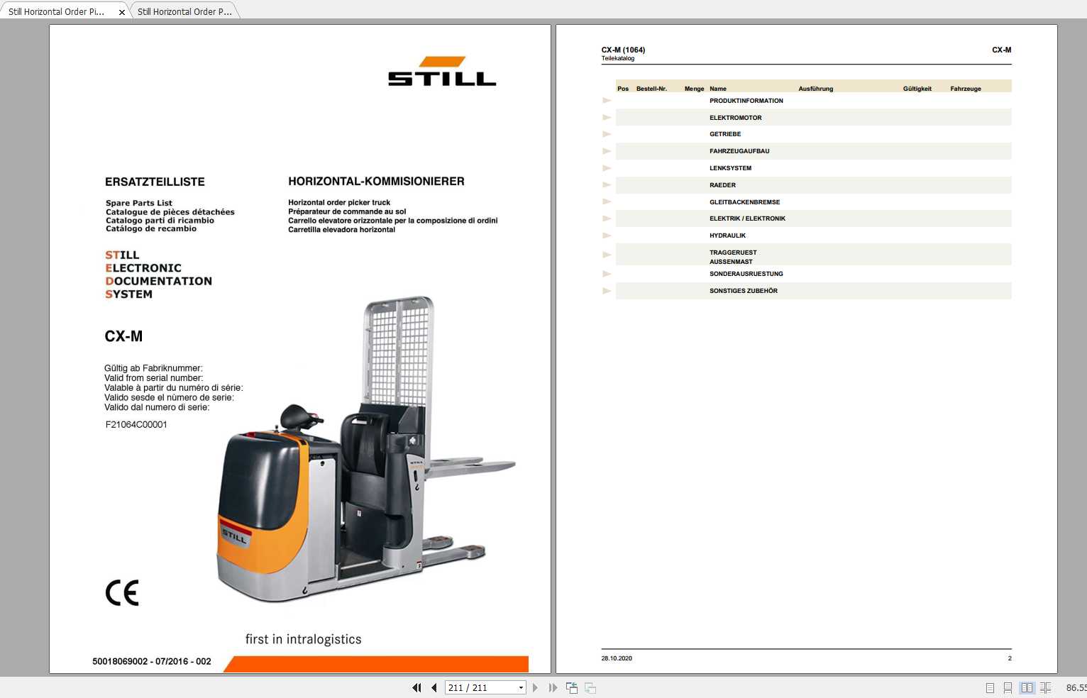 Still Horizontal Order Picker CX M CX M10 Spare Parts List DE 1