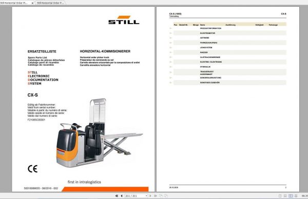 Still Horizontal Order Picker CX S CX S16 Spare Parts List DE 1