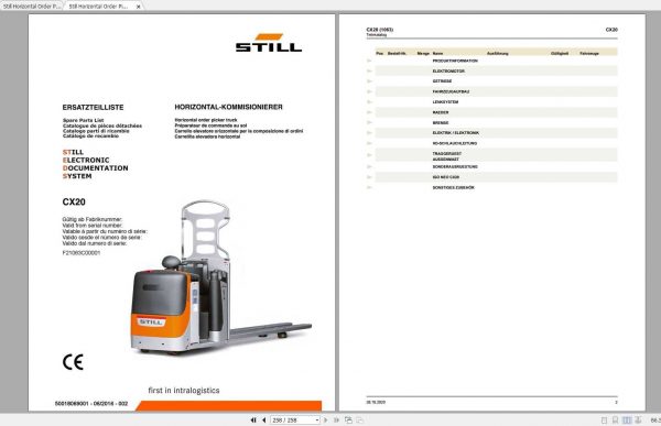 Still Horizontal Order Picker CX20 Spare Parts List DE 1