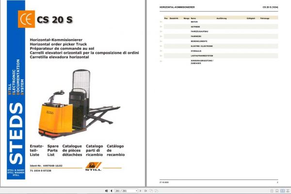 Still Horizontal Order Picker Truck CS 20 S 1034 Spare Parts List DE 1