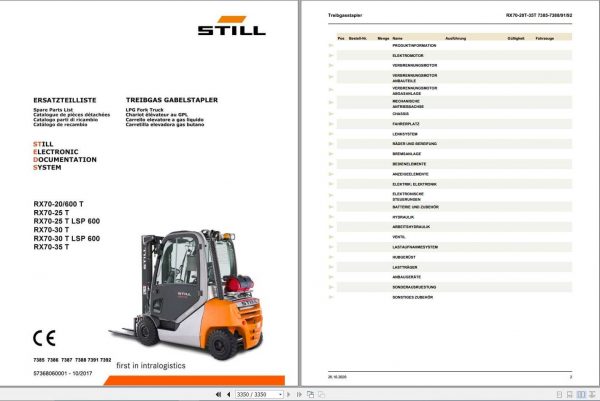 Still LPG Fork Truck RX70 20T RX70 25T RX70 30T RX70 35T LSP600 7385 7388 Spare Parts List DE 1
