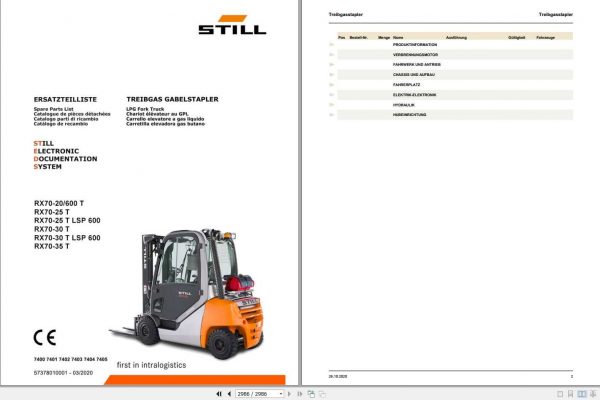Still LPG Fork Truck RX70 20T RX70 25T RX70 30T RX70 35T LSP600 7400 7405 Spare Parts List DE 1