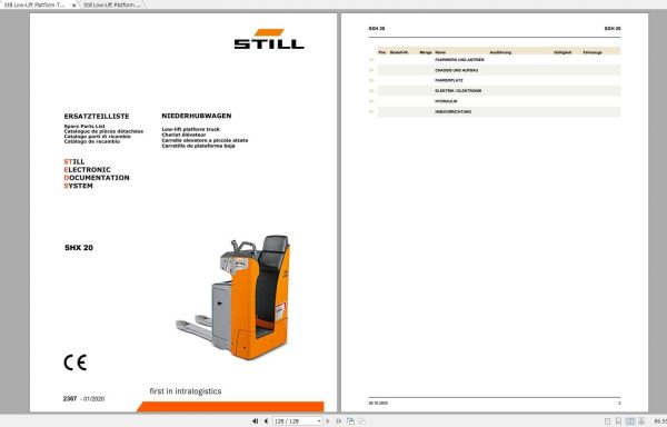 Still Low Lift Platform Truck SXH 20 Spare Parts Lists DE 1