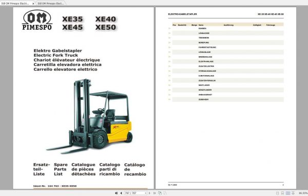 Still OM Pimespo Electric Fork Truck XE35 XE40 XE45 XE50 Spare Parts List DE 1